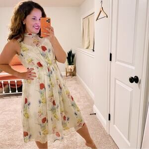 Anthropologie Eri + Ali Cream floral MIDI Dress 6P